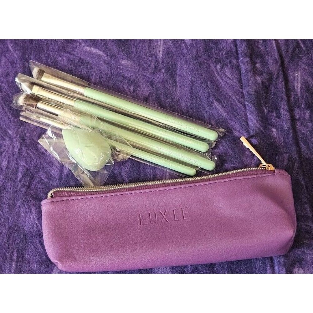 LUXIE Florals 5pc Eye Brush Mini Blender Sponge Set Purple Pouch Bag Makeup Tool
